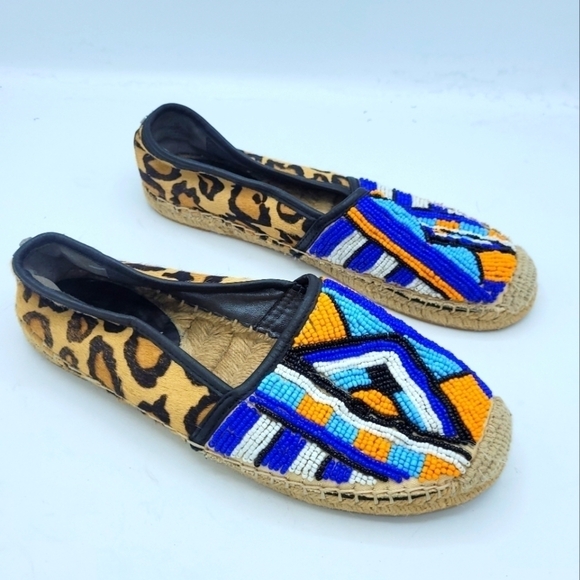 Sam Edelman Lida Espadrilles Beaded Pony Hair Skimmer Leopard Flat Size 7.5 - Picture 4 of 16